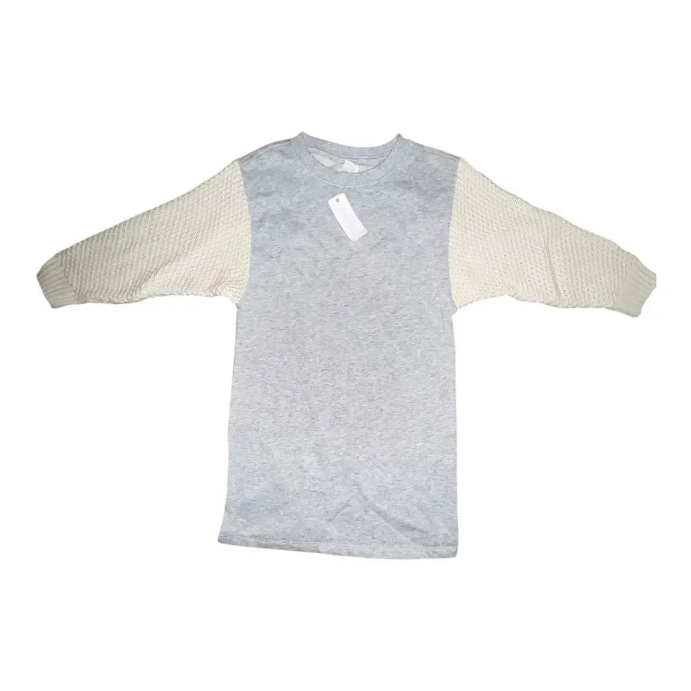 Gymboree Cozy Heather Gray Ivory Sweater Sleeve Sweatshirt Dress Small NWT